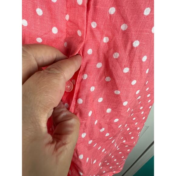 Charter Club Luxury Linen Pink Polka Dot Women's Blouse Roll Tab Sleeves XL - Picture 4 of 6
